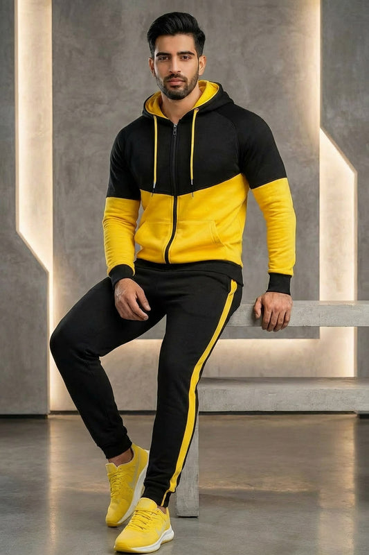 Modern Stylish Men’s Tracksuit for Everyday Wear - Black with Yellow
