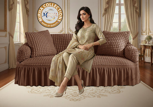 Mesh-Bubble Turkish Style Sofa Cover - Brown