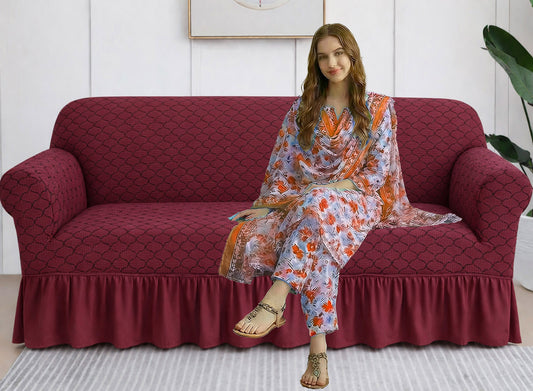 Butterfly Stretch Printed Sofa Cover - Maroon