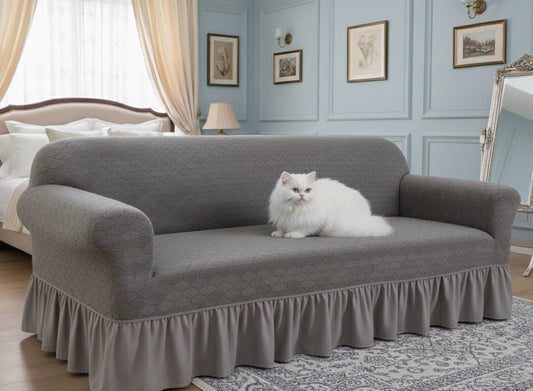 Butterfly Stretch Printed Sofa Cover - Mouse Color