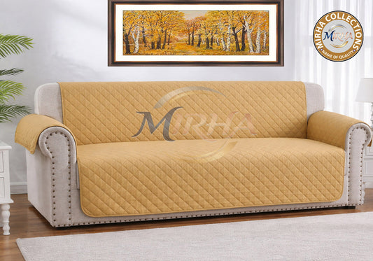 Cotton Quilted Sofa Cover – Sofa Coat - Beige Skin