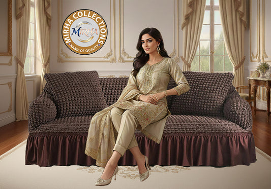 Mesh-Bubble Turkish Style Sofa Cover - Chocolate Brown