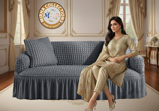 Mesh-Bubble Turkish Style Sofa Cover - Dark Gray