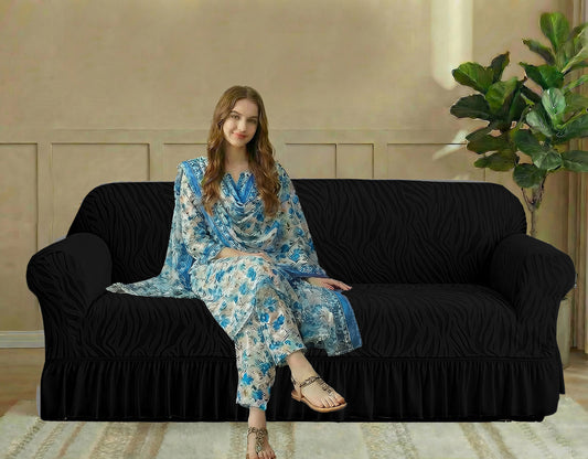 Zebra Velvet Turkish Sofa Cover - Black