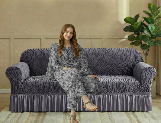 Zebra Velvet Turkish Sofa Cover - Gray