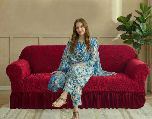 Zebra Velvet Turkish Sofa Cover - Maroon