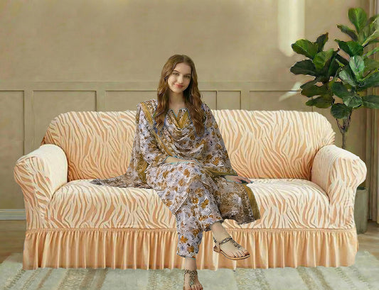 Zebra Velvet Turkish Sofa Cover - Skin Yellow