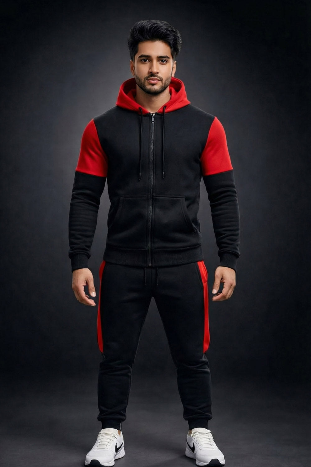 Modern Stylish Men’s Tracksuit for Everyday Wear - Black With Red