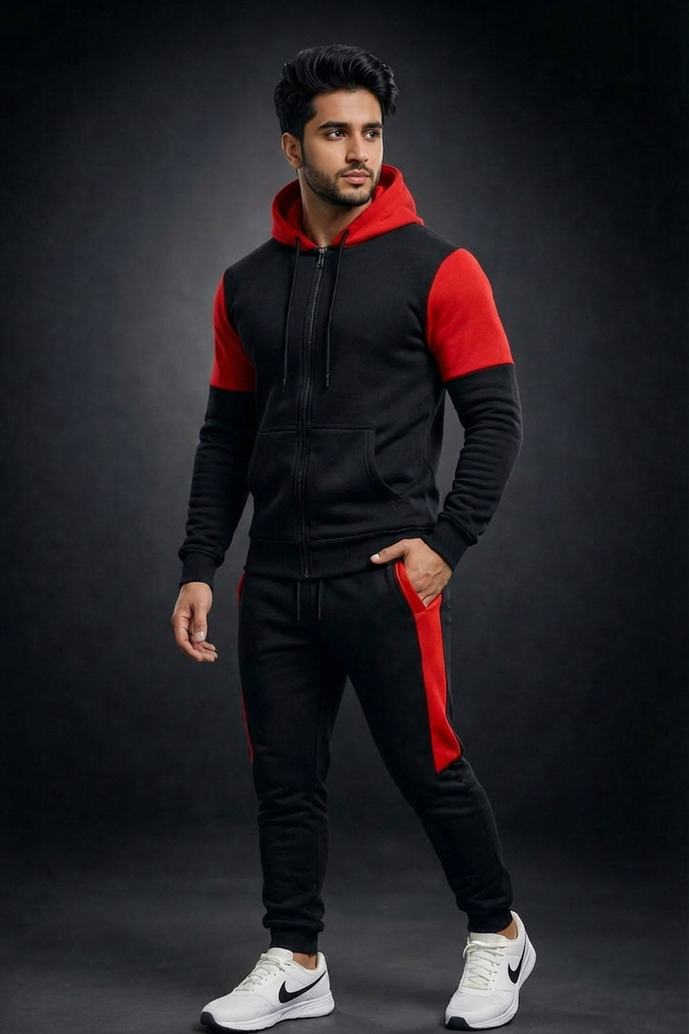 Modern Stylish Men’s Tracksuit for Everyday Wear - Black With Red
