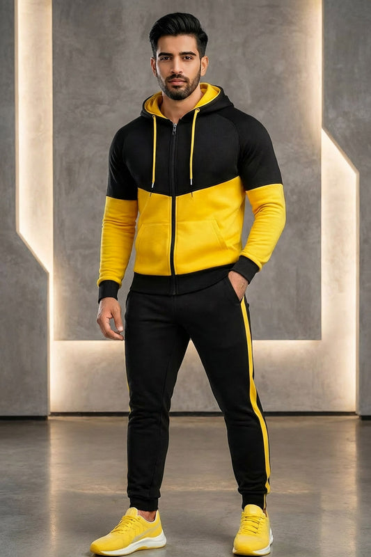 Modern Stylish Men’s Tracksuit for Everyday Wear - Black with Yellow